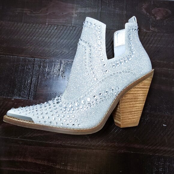 Gianni Bini Jeweled Silver Glitter Cowboy Booties Women’s 8 M Western Heels NEW - Picture 15 of 16